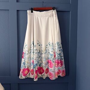 Soft Surroundings A-Line Skirt - White with Pink and Blue Floral